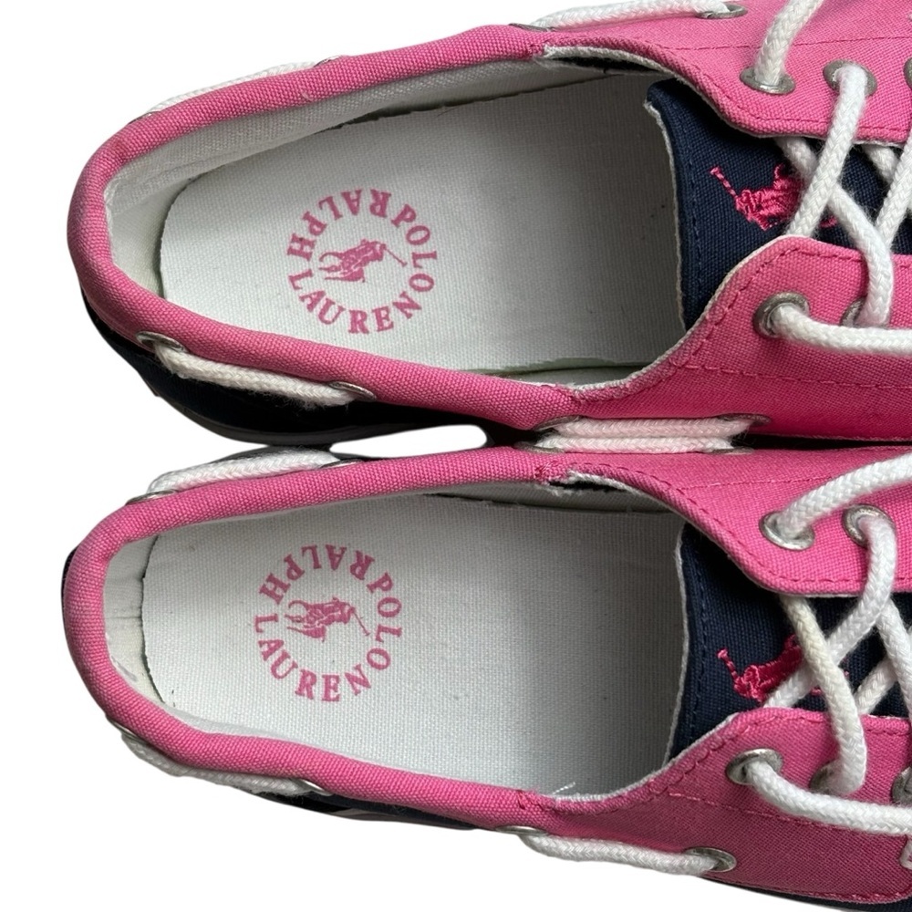Polo Ralph Lauren Lilia Canvas Boat Shoes Size 6.5 Pink Navy - Picture 7 of 8